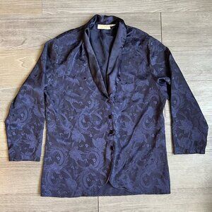 Vtg Victoria’s Secret Gold Label Midnight Blue Floral Satin Pajama Top Size S